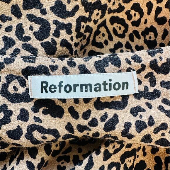 Reformation Marlowe Black Tan Leopard Print Mini Front Slit Dress XS - Picture 10 of 13
